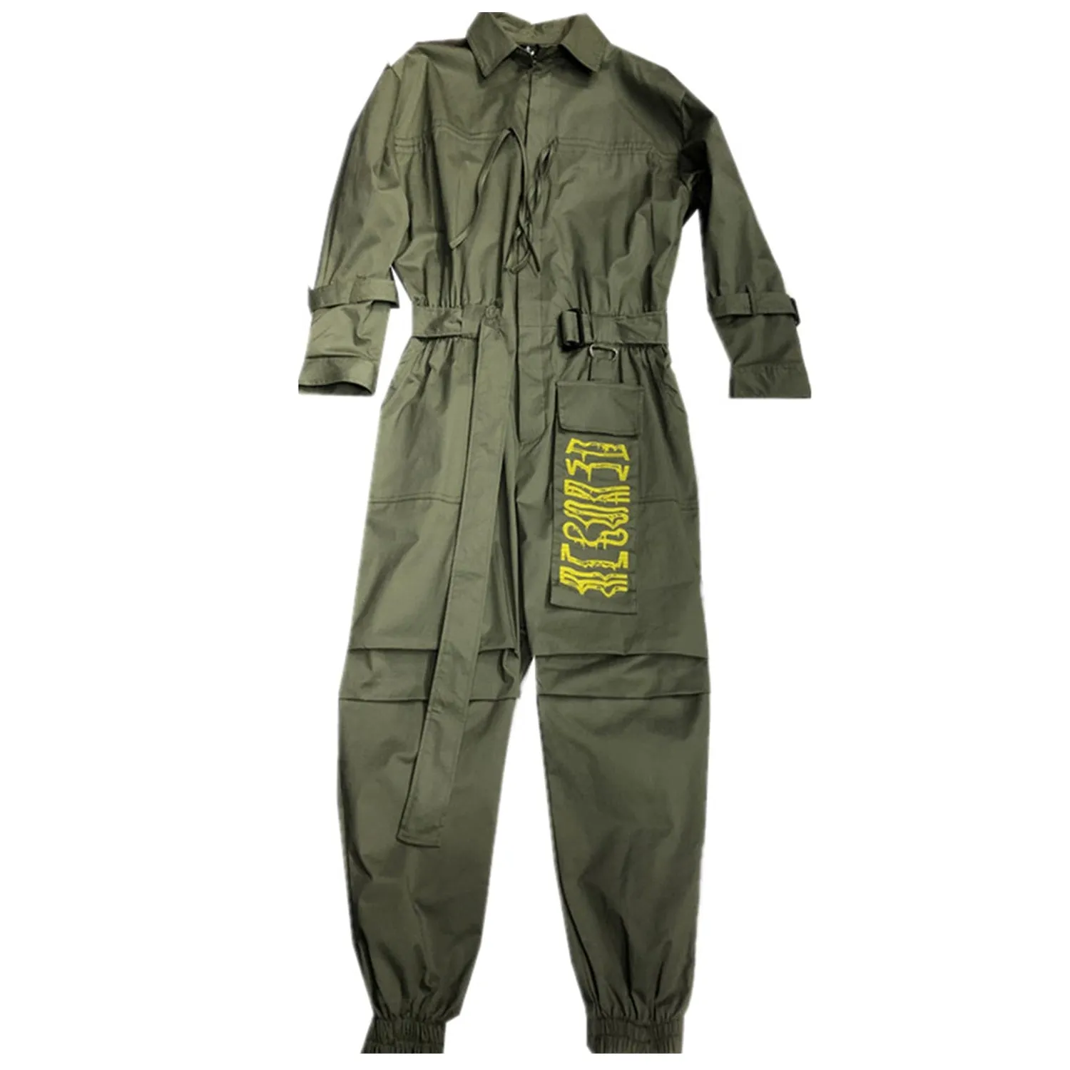 Embroidered with Belt Men Cargo Pants Overall Suit