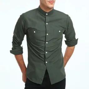 Exclusive Double Pocket Green Button-Up Shirt for Men