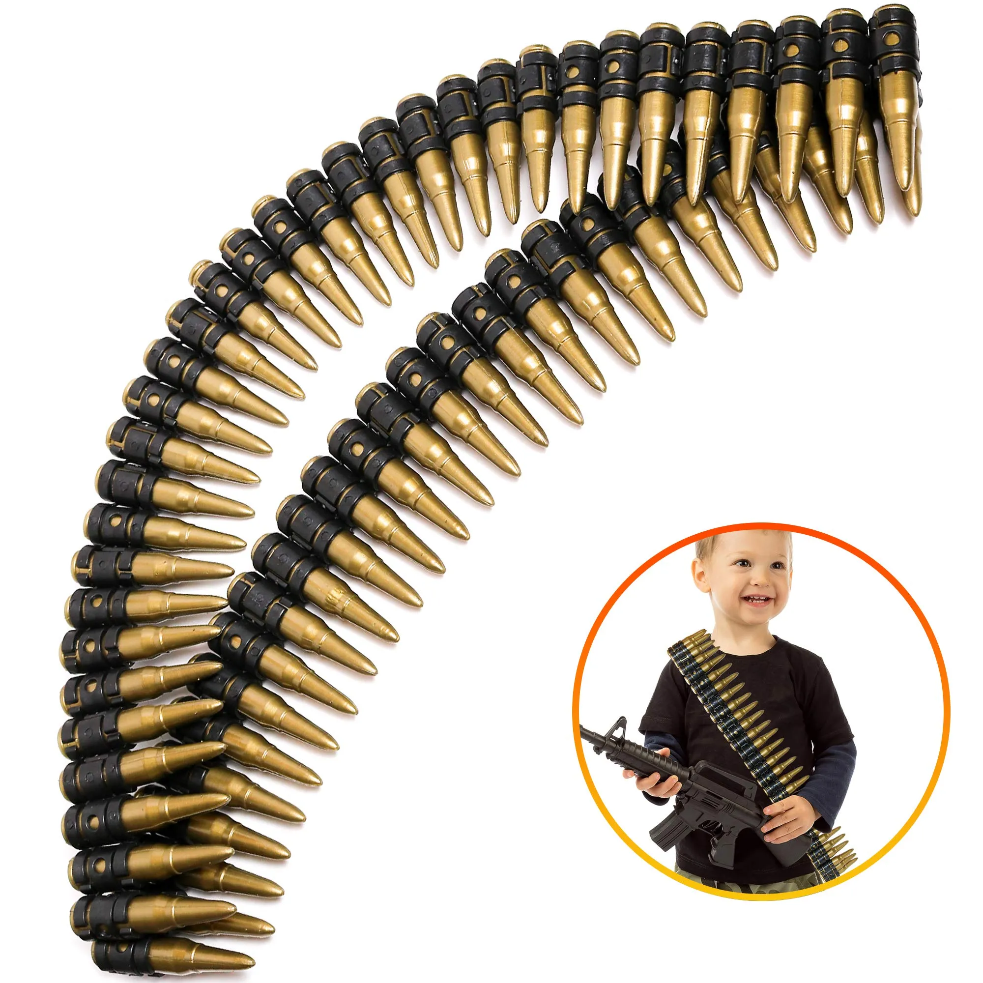 Fake Bullet Army Belt - Plastic Bandolier Military Toy Ammo Costume Accessories Props for Kids and Adults