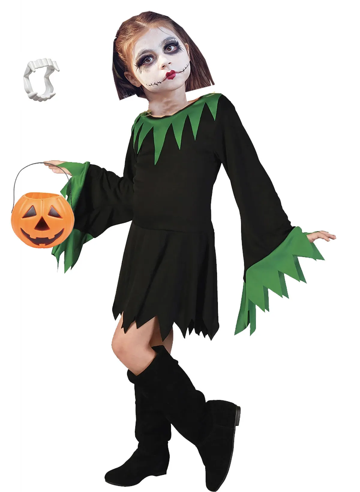 FancyDressWale halloween dress for Girls and Boys pumpkin witch ghost theme costume party Girl -Black-Green