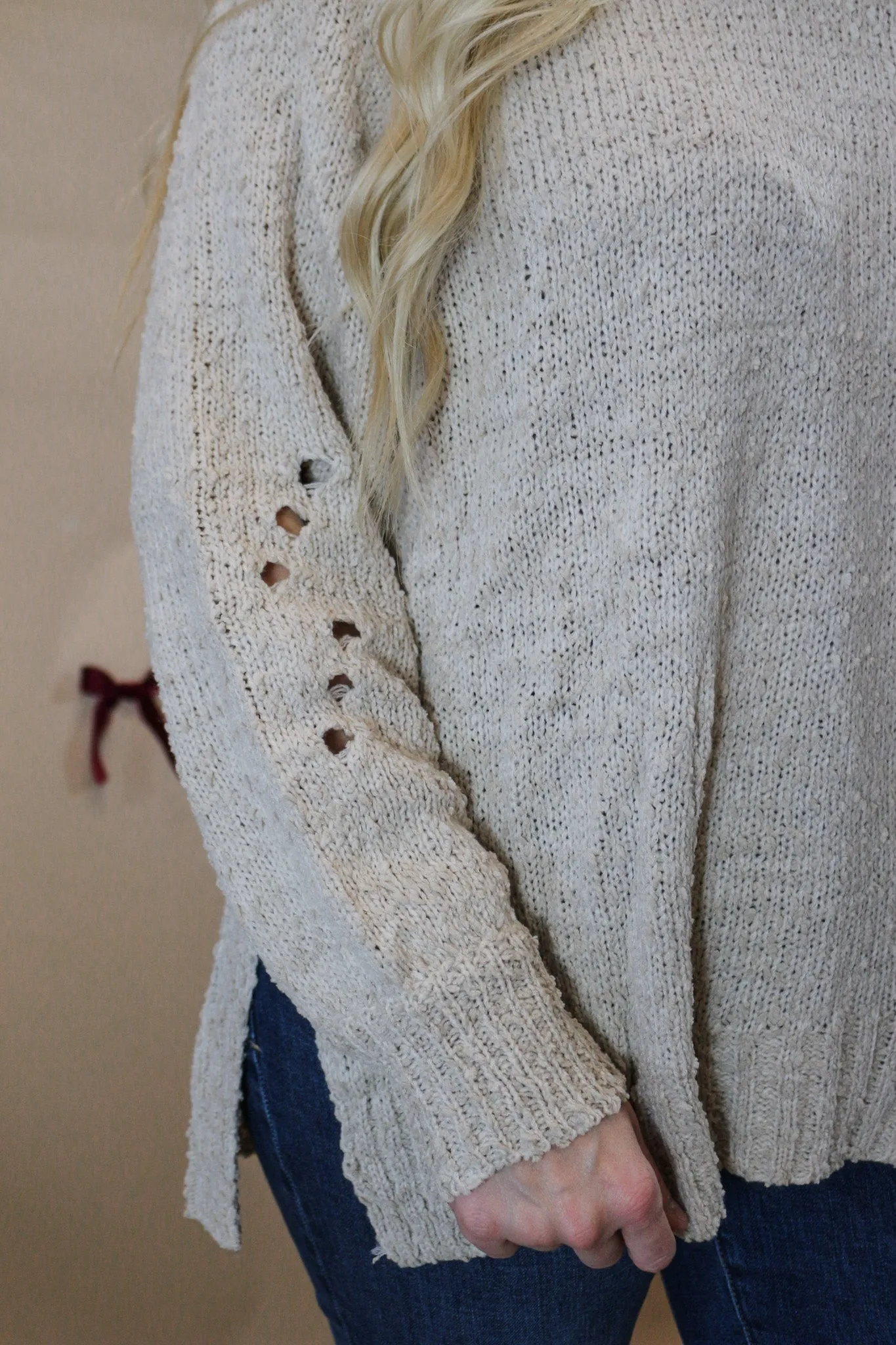 Favorite Distressed Stone Tan Sweater