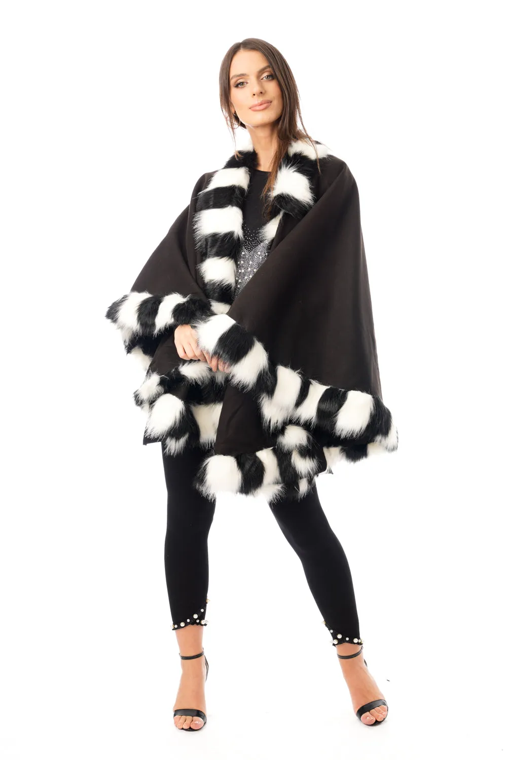 Felt Feel Faux Fur Swing Poncho Cape