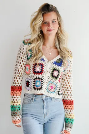 FINAL SALE - Vibrant Crush Ivory Crochet Knit Top