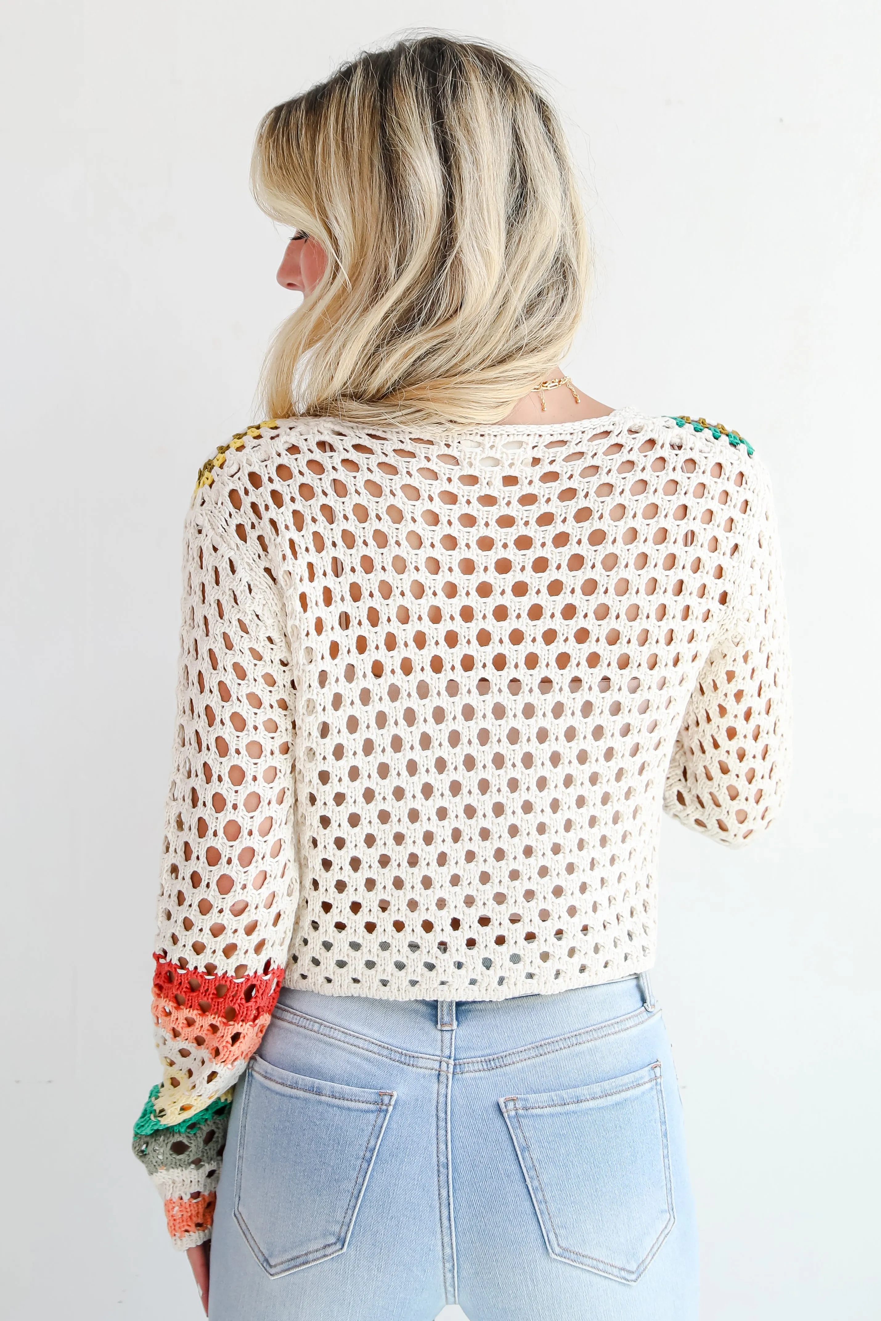 FINAL SALE - Vibrant Crush Ivory Crochet Knit Top