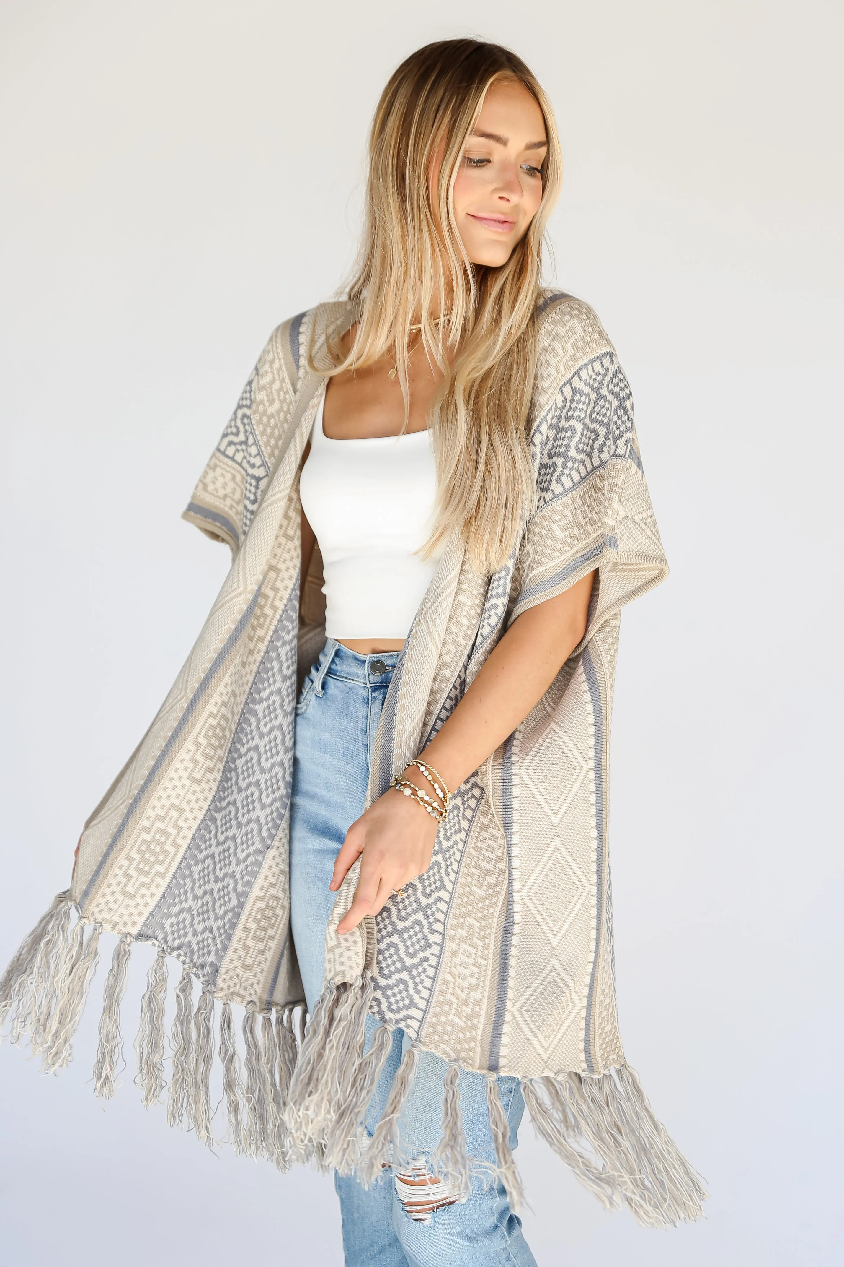 FINAL SALE - Wrapped In Cozy Beige Fringe Cardigan