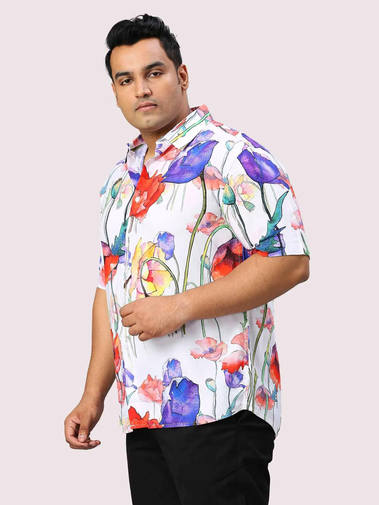 Flora Digital Printed Half Sleeve Men's Plus Size Shirt