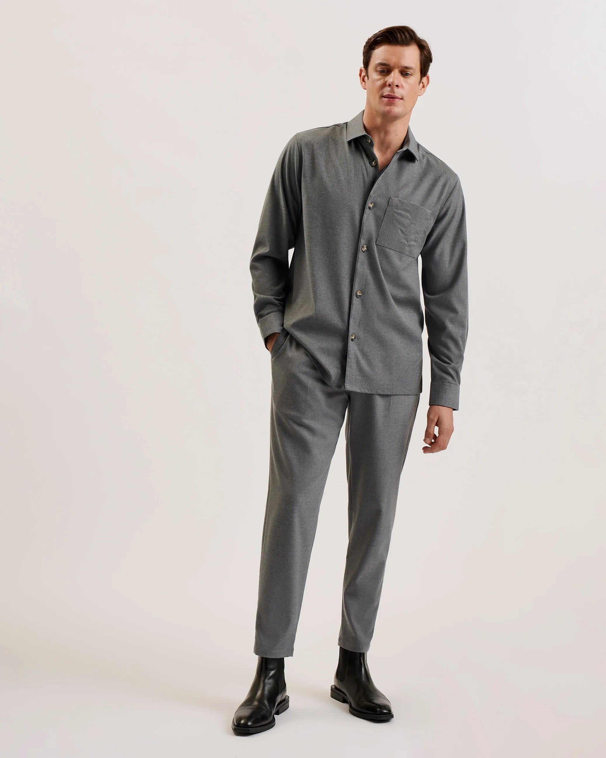 Gaius Ls Oversized Wool Blend Shirt Lt-Grey