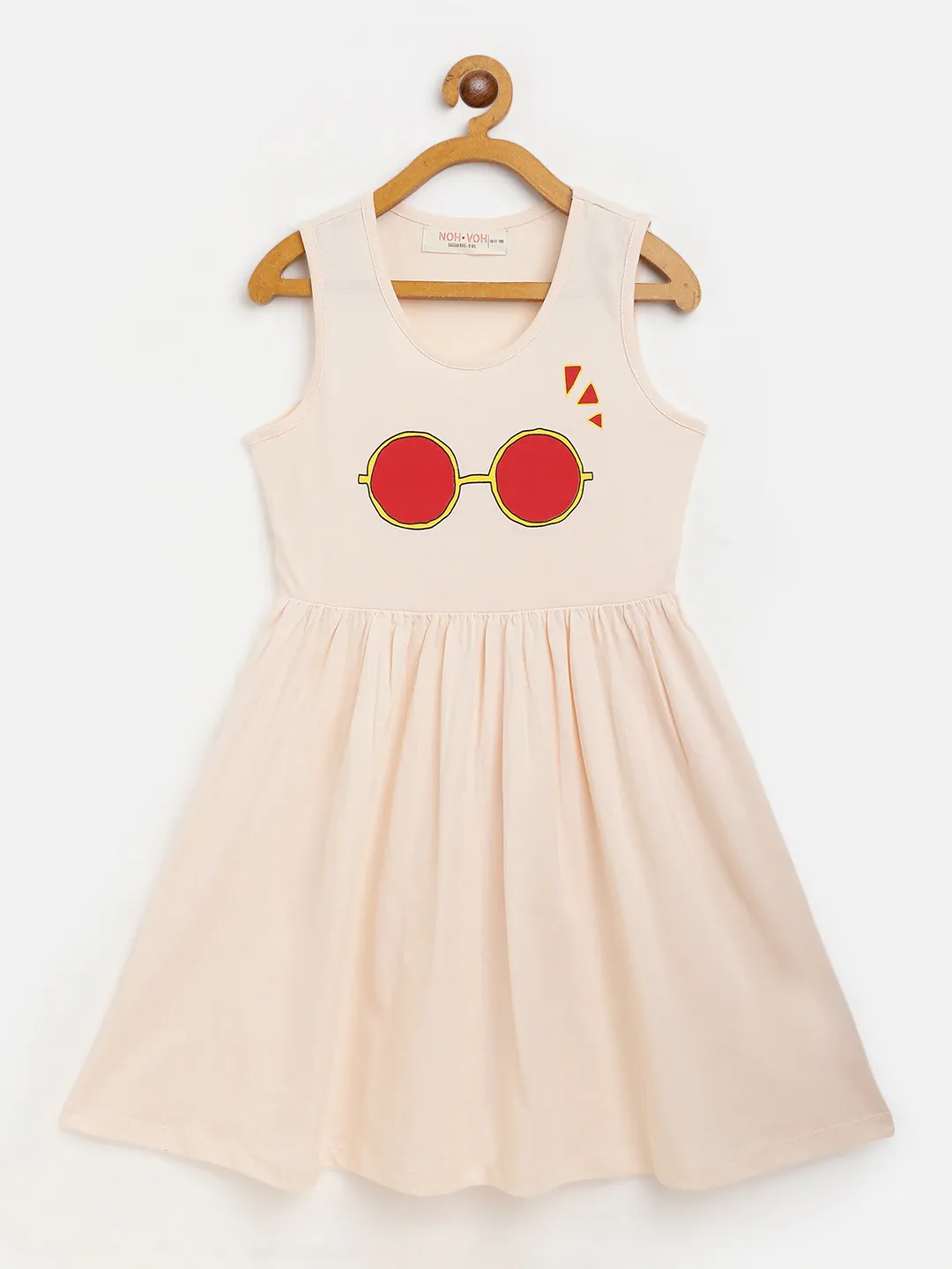 Girls Cream Sunglasses Print Gather Dress