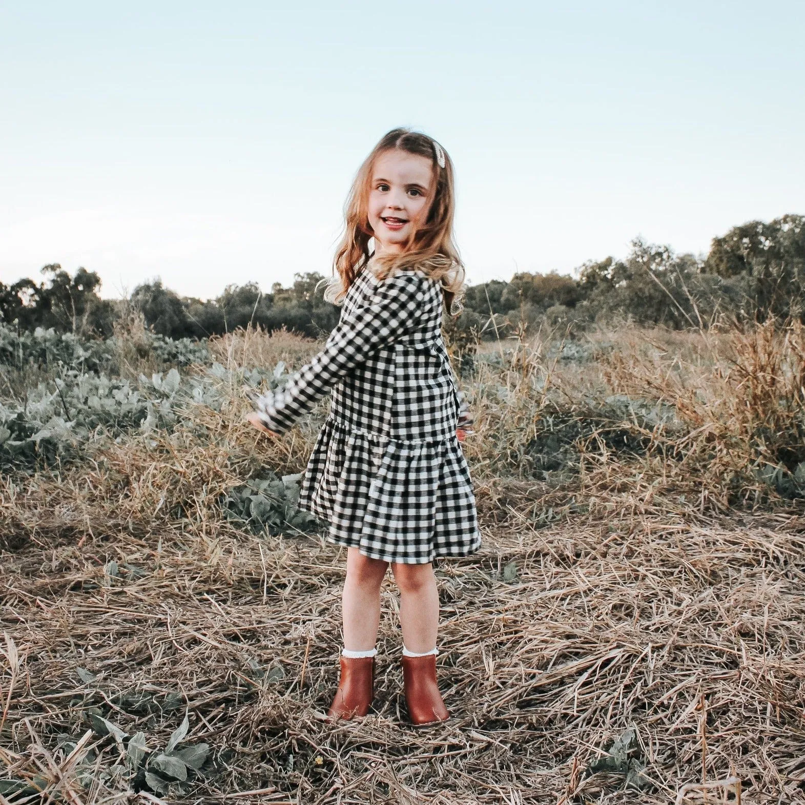 Girls Frankie Dress - Black Check