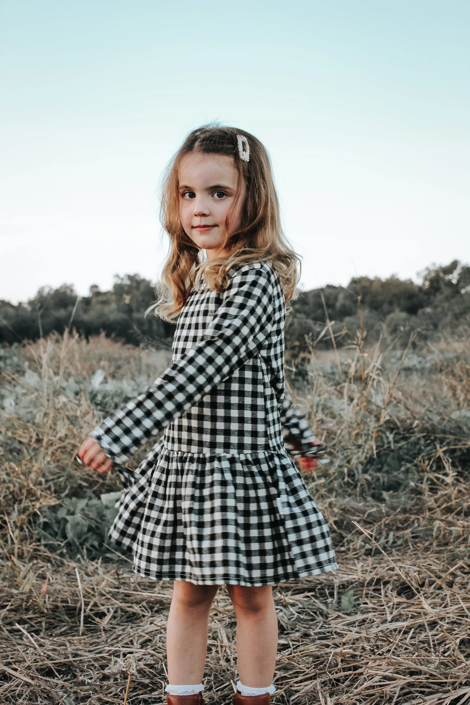 Girls Frankie Dress - Black Check