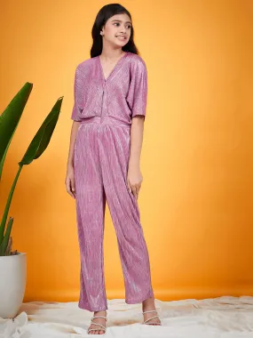 Girls V-Neck Basic Jumpsuit - Ps Peaches