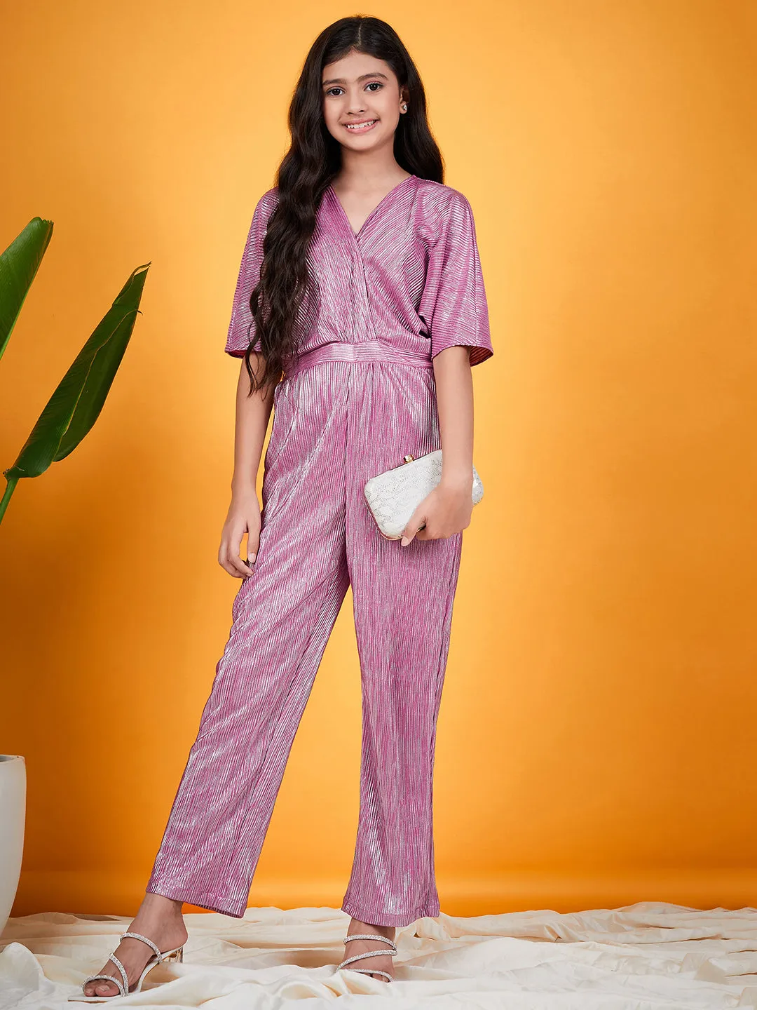 Girls V-Neck Basic Jumpsuit - Ps Peaches