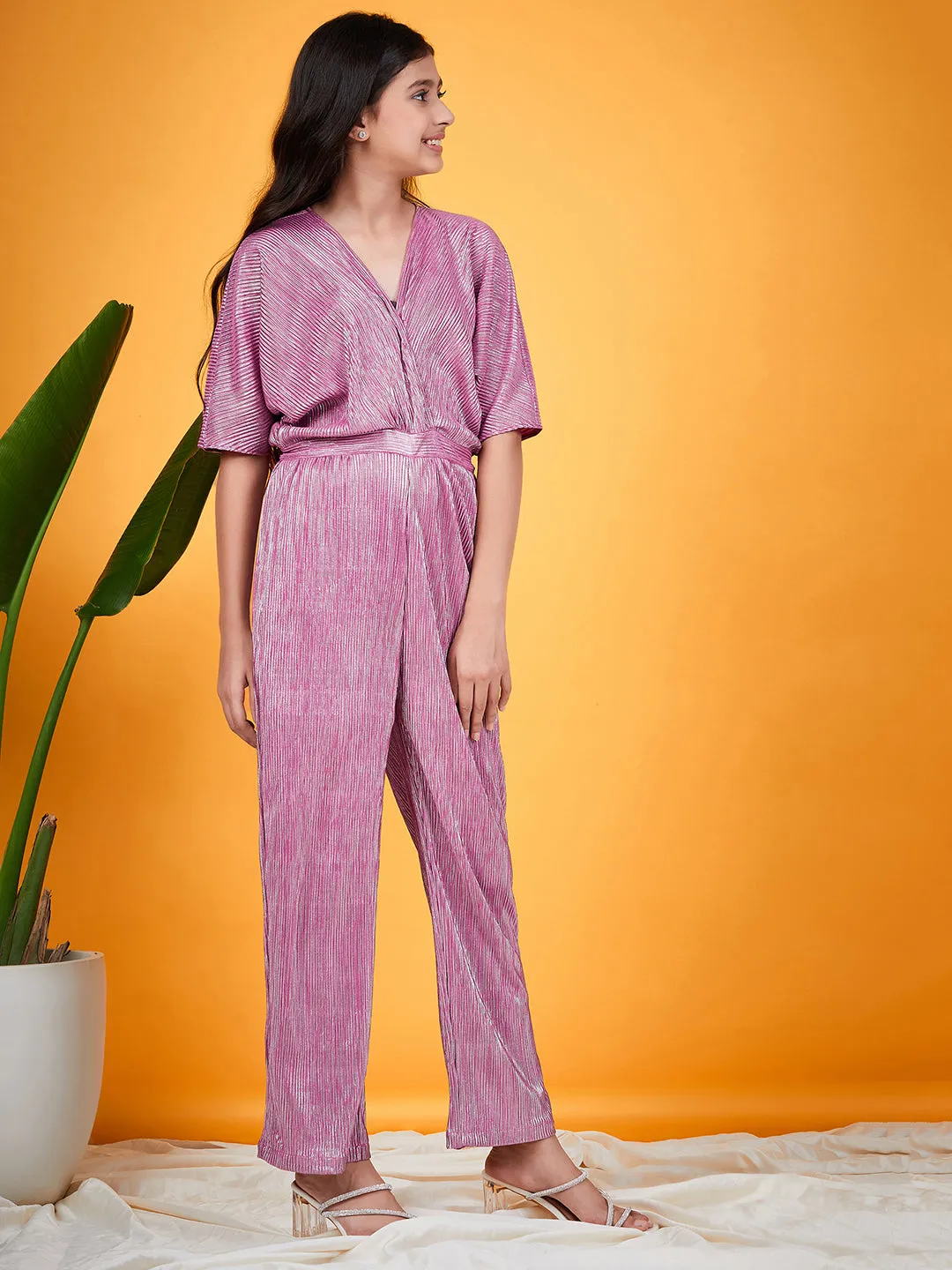 Girls V-Neck Basic Jumpsuit - Ps Peaches