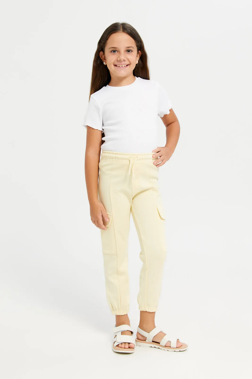 Girls Yellow Cargo Active Pants