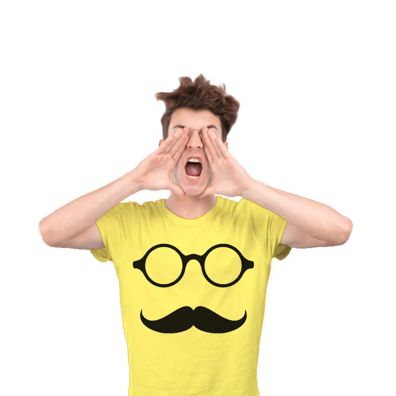 Glass with mustache yellow Unisex T-Shirt