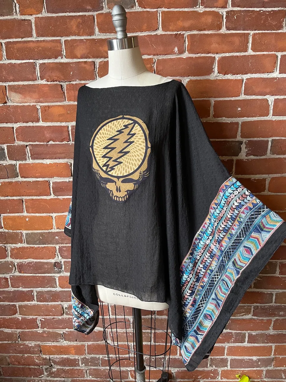 Grateful Dead Inspired Black Embroidered Poncho