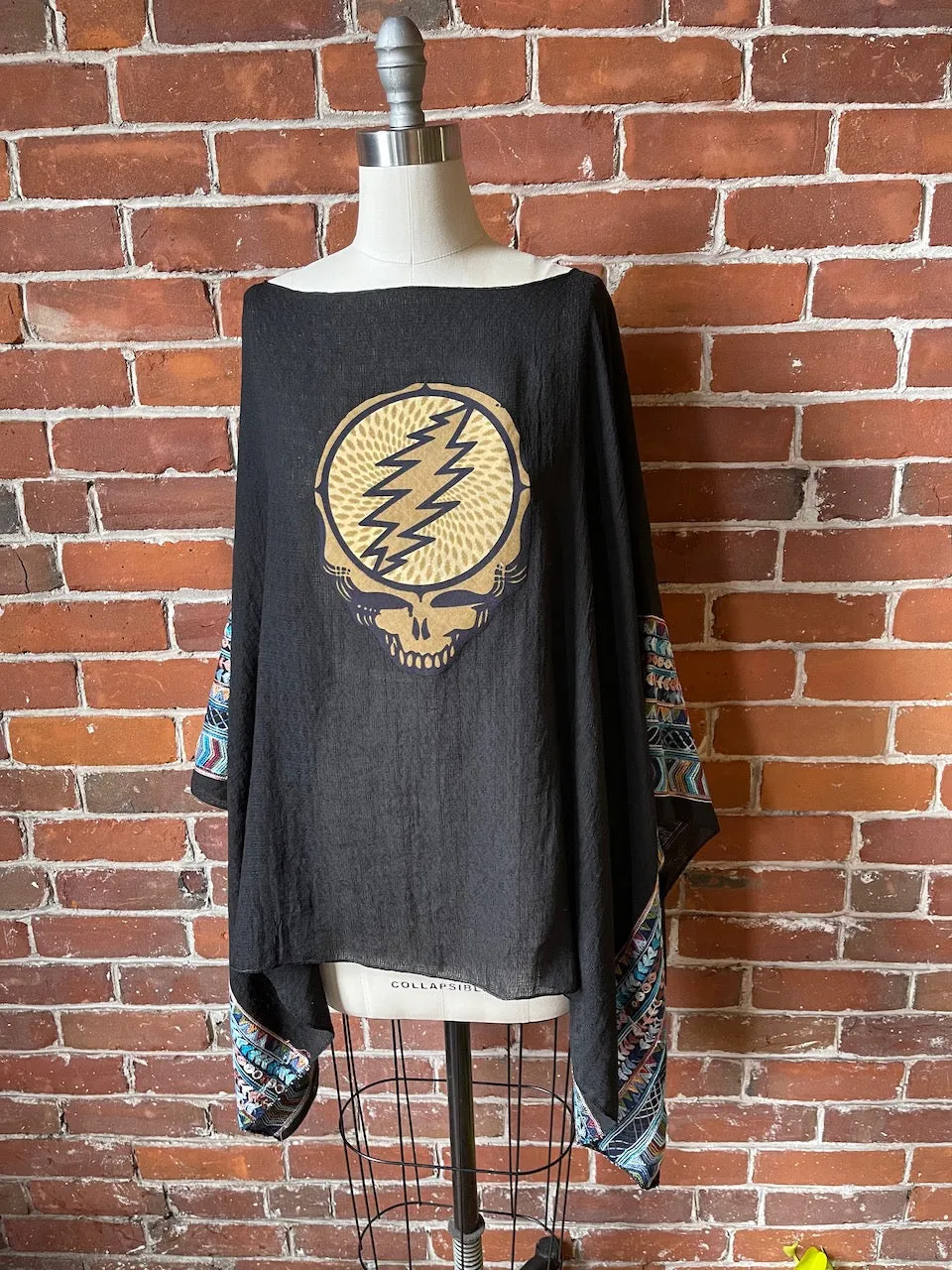 Grateful Dead Inspired Black Embroidered Poncho