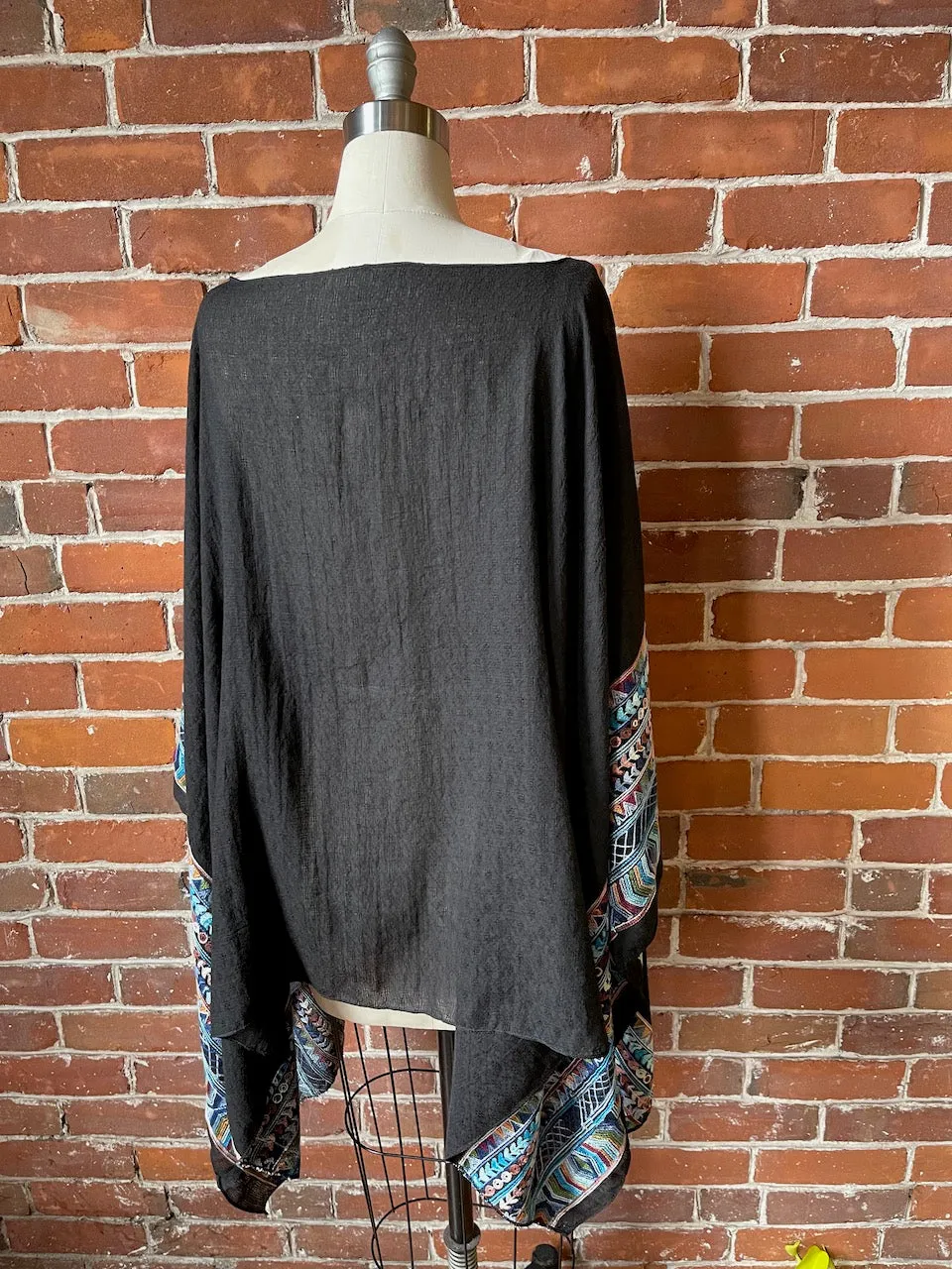 Grateful Dead Inspired Black Embroidered Poncho