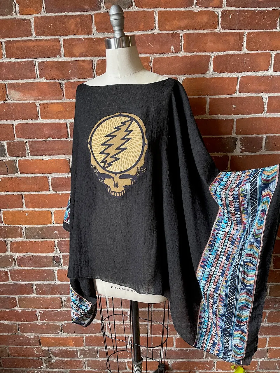 Grateful Dead Inspired Black Embroidered Poncho