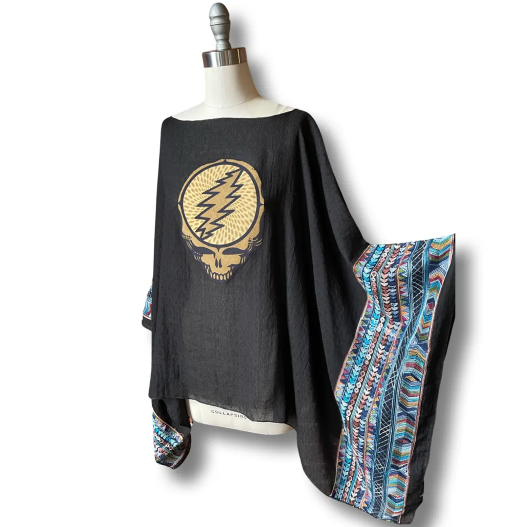 Grateful Dead Inspired Black Embroidered Poncho