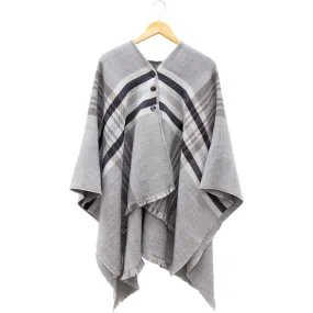 Gray, Tan & Black Plaid 51" x 56" Ruana One Size Fits Most