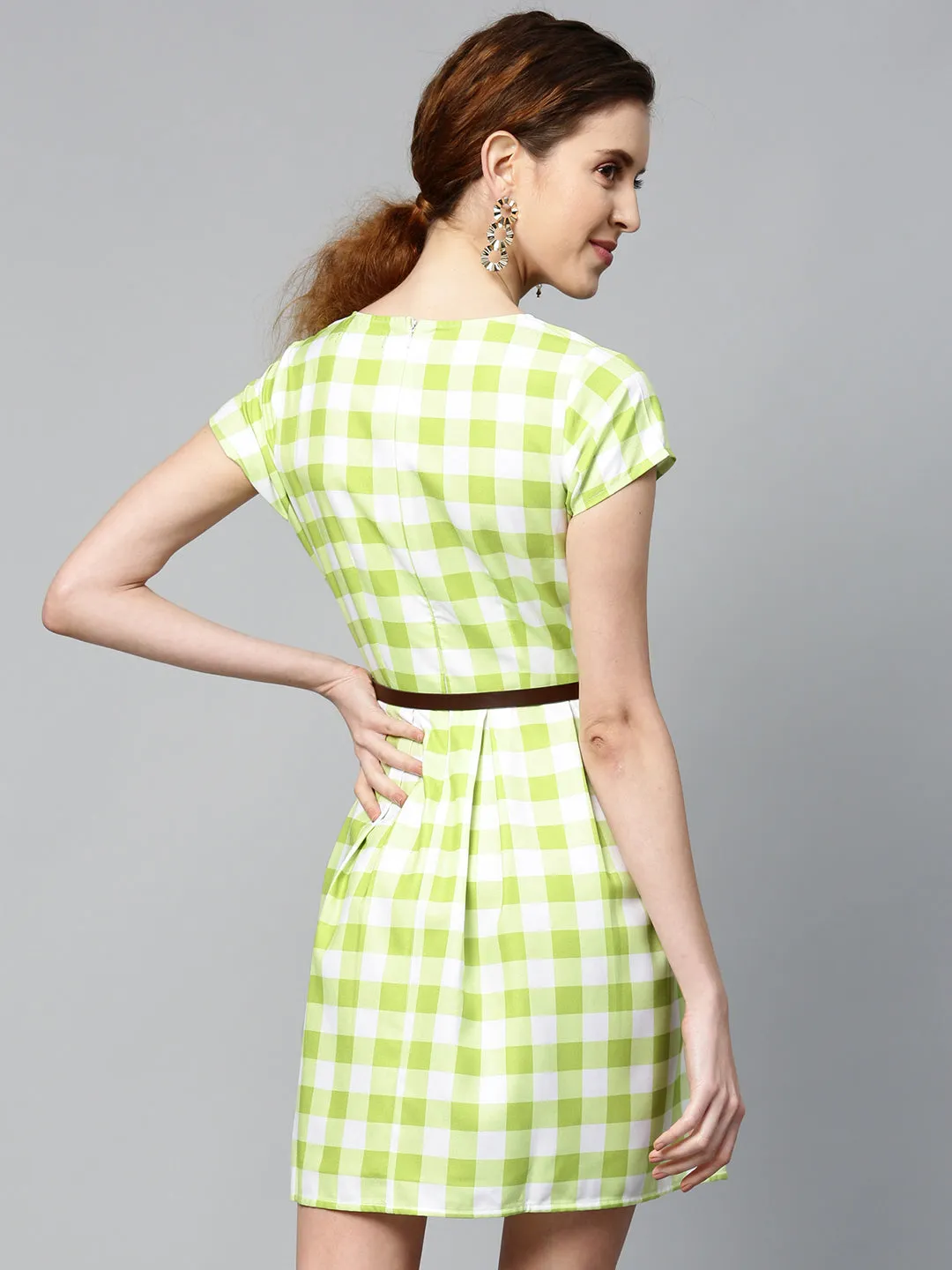 Green & White Check Skater Dress