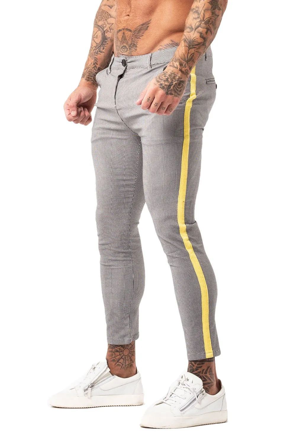 Grey Chinos with Yellow Braid