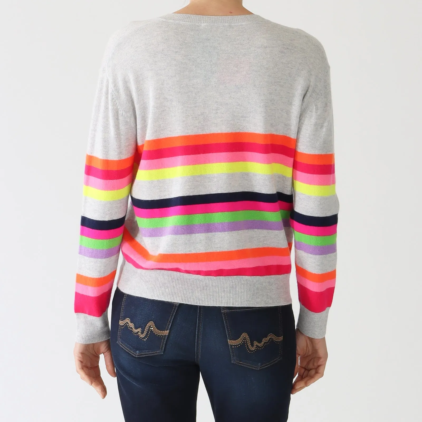 Grey Multicolour Striped Sweater