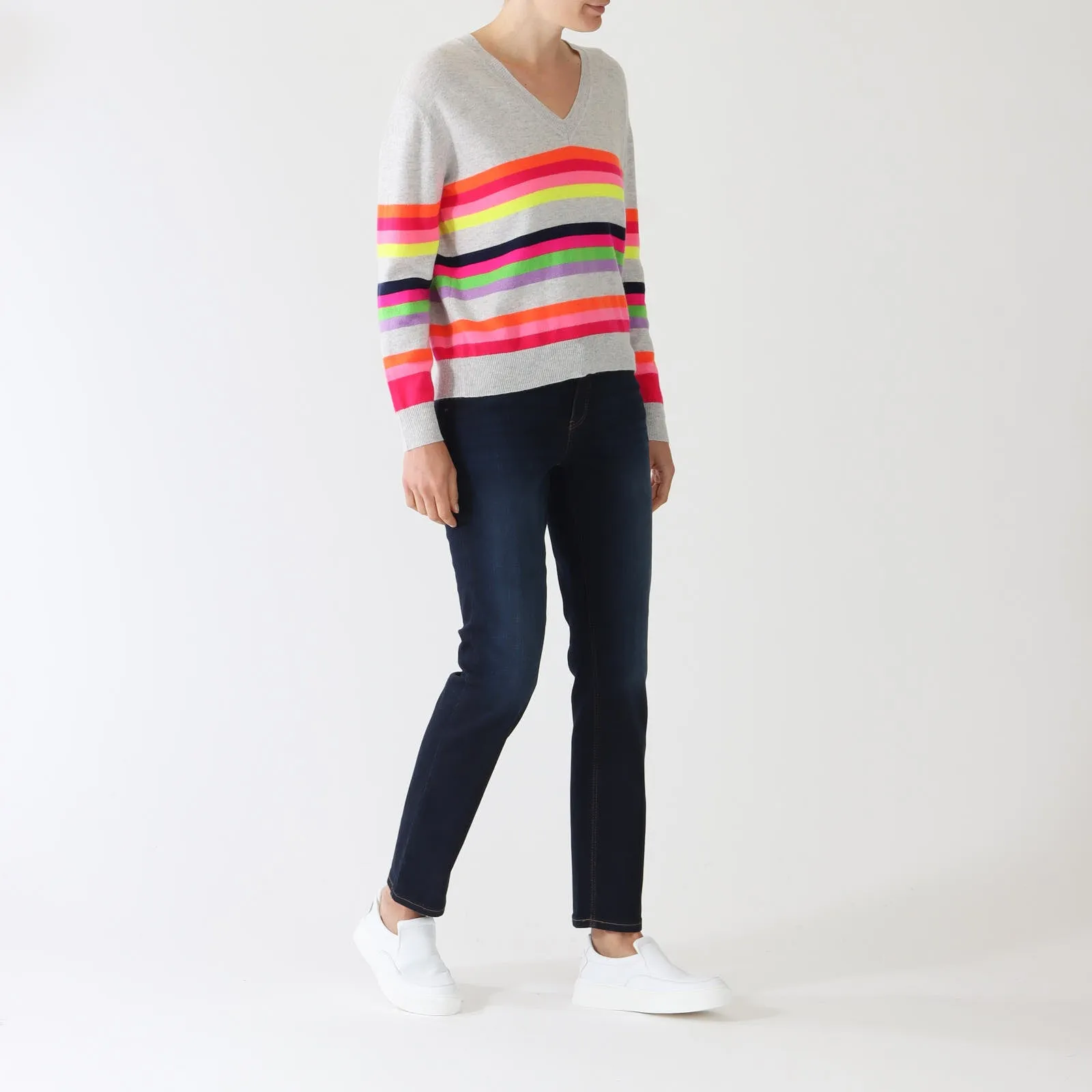 Grey Multicolour Striped Sweater