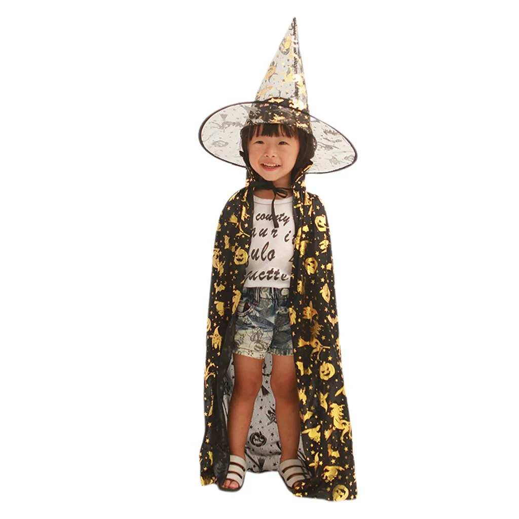 Halloween Cloak Cape Unisex Children Role Play Dress up Costume (Cape & Hat only)-Blue