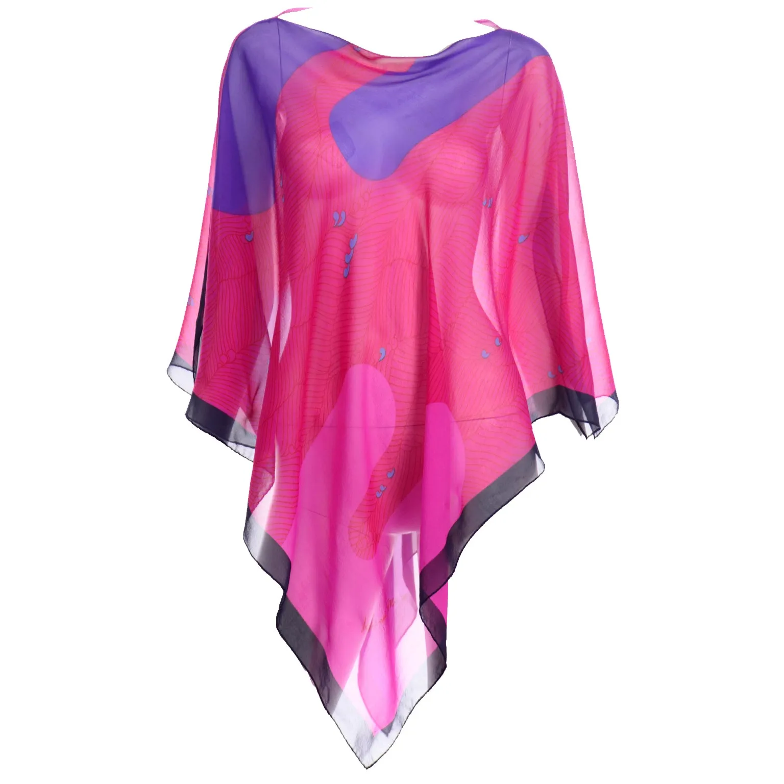 Hanae Mori Vintage Pink & Purple Silk Chiffon Poncho Style Top