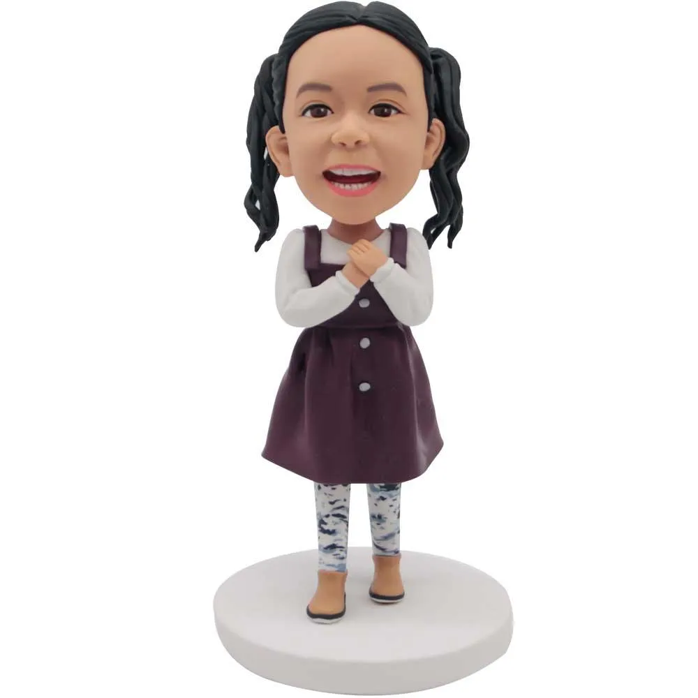 Happy Girl In Purple Slip Dress Custom Figure Bobbleheads