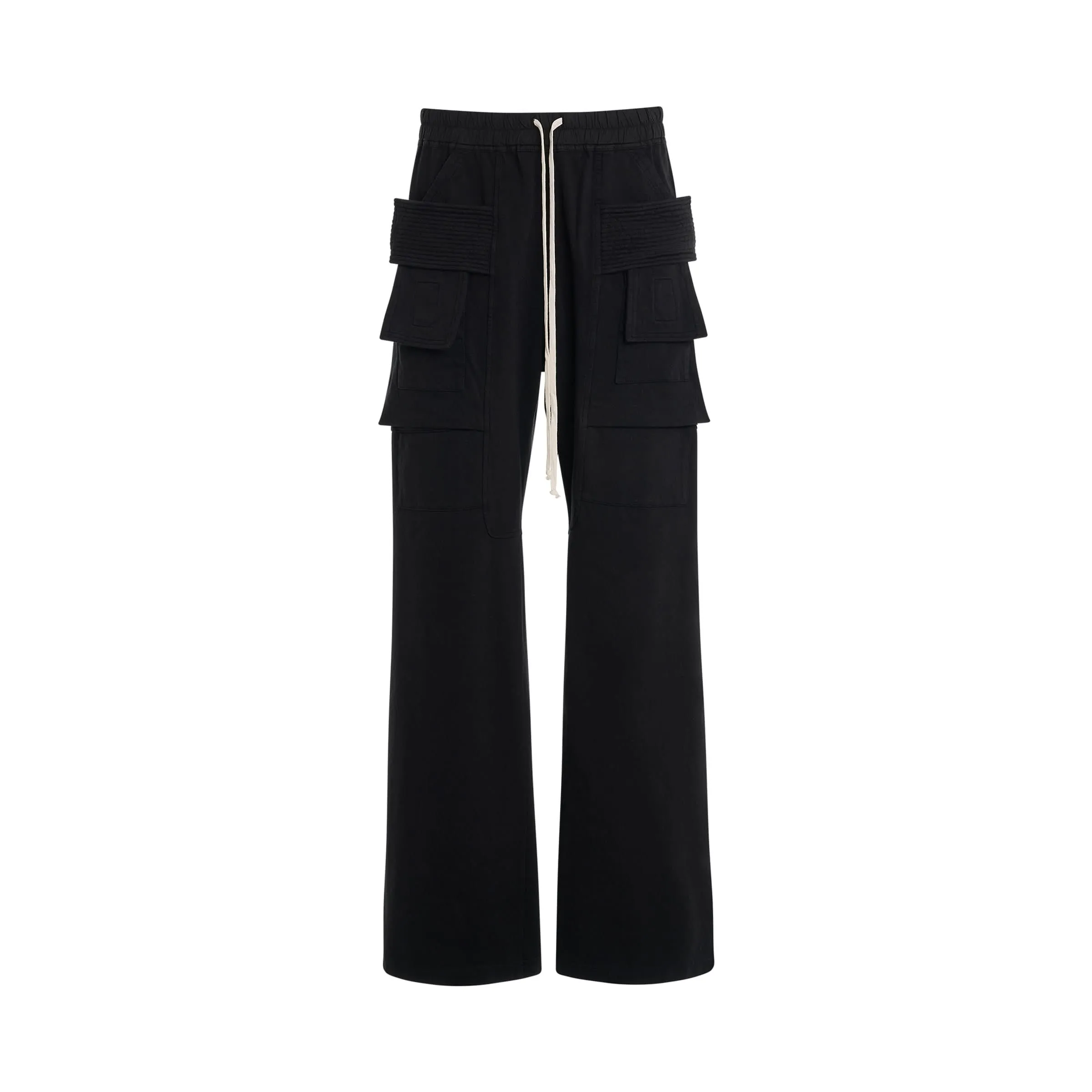 Heavy Cotton Creatch Wide Cargo Drawstring Pants in Black