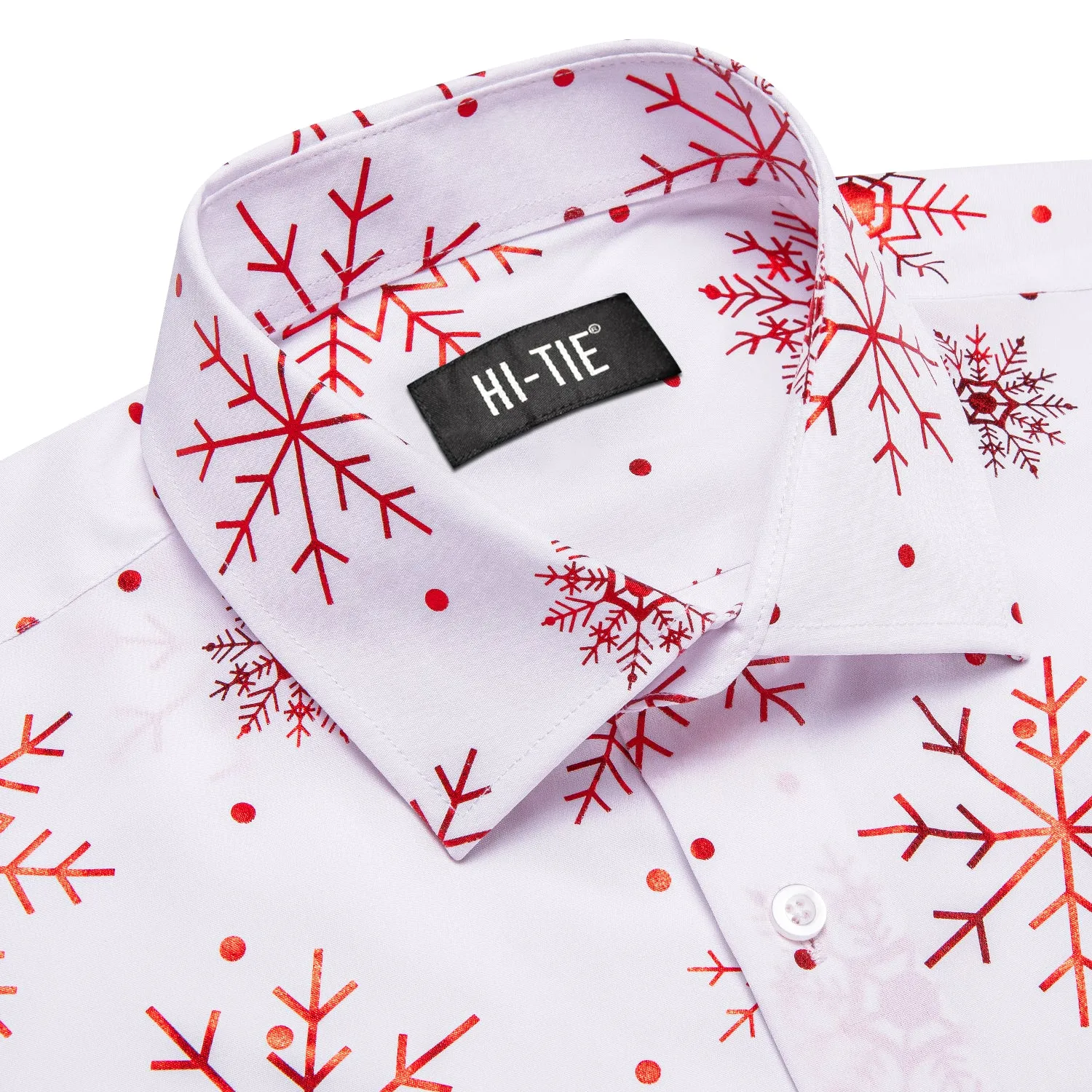 Hi-Tie Men Shirts White Red Snowflake Mens Long Sleeve Shirt Christmas