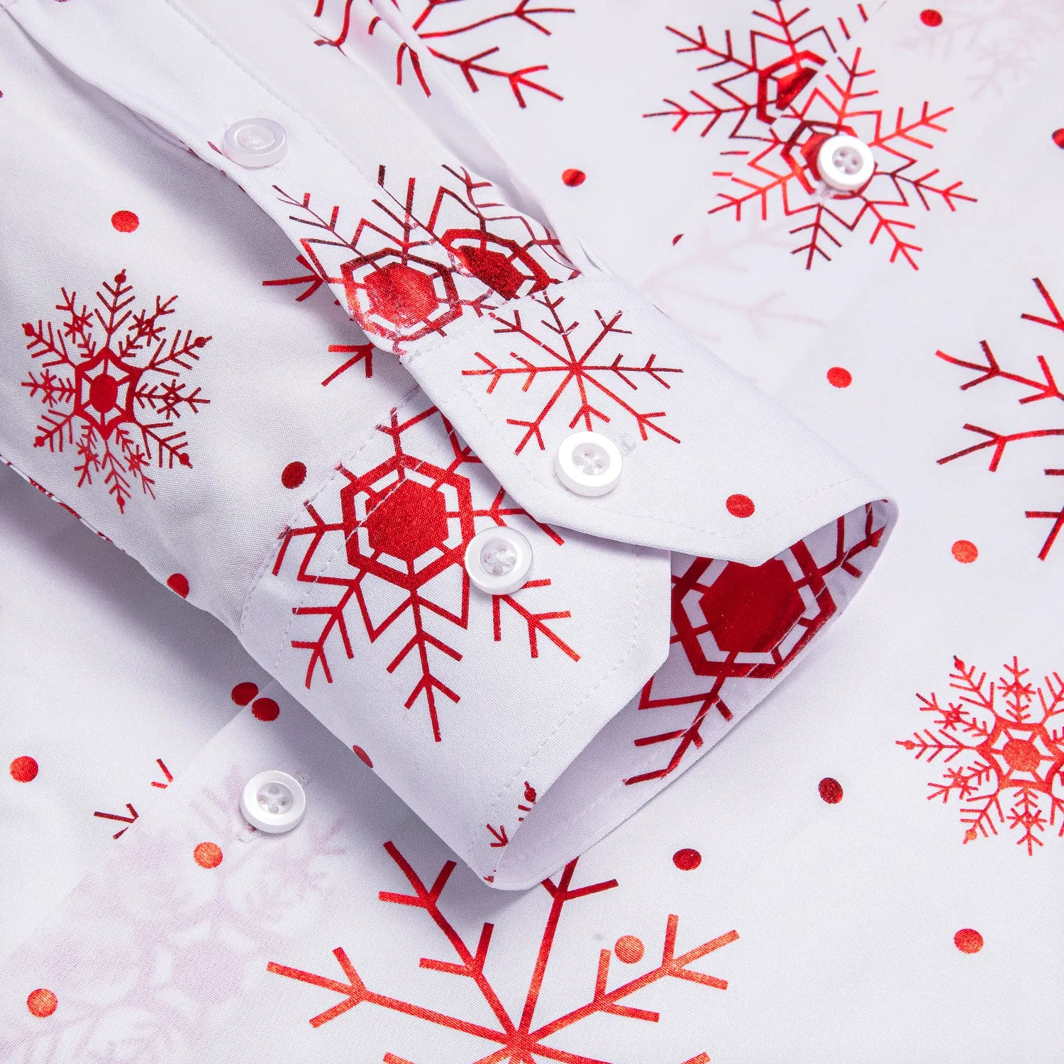 Hi-Tie Men Shirts White Red Snowflake Mens Long Sleeve Shirt Christmas