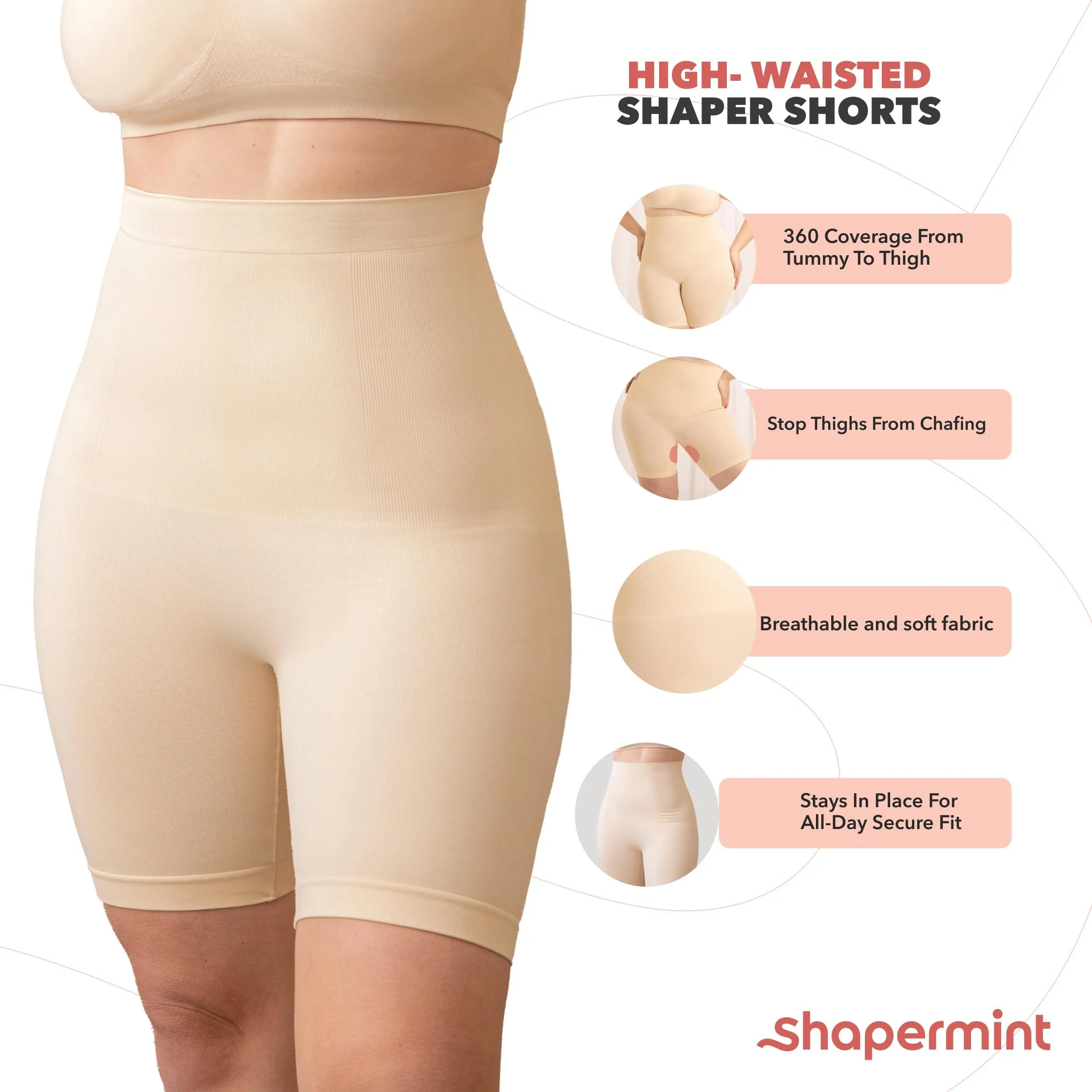 High Waisted Shapewear Shorts - Body Shaper