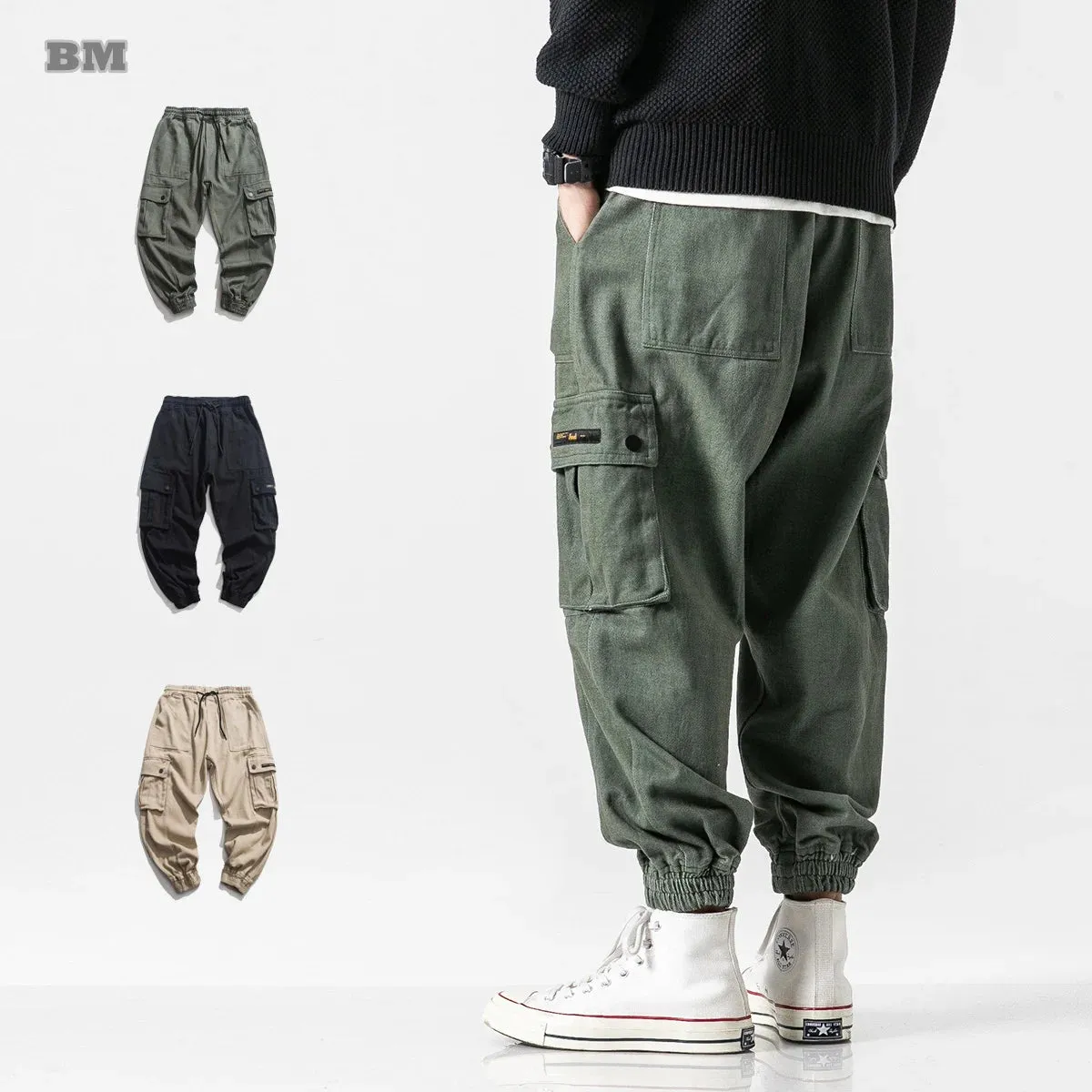 Japanese Streetwear Cargo Pants Casual Harem Trousers Men Clothing