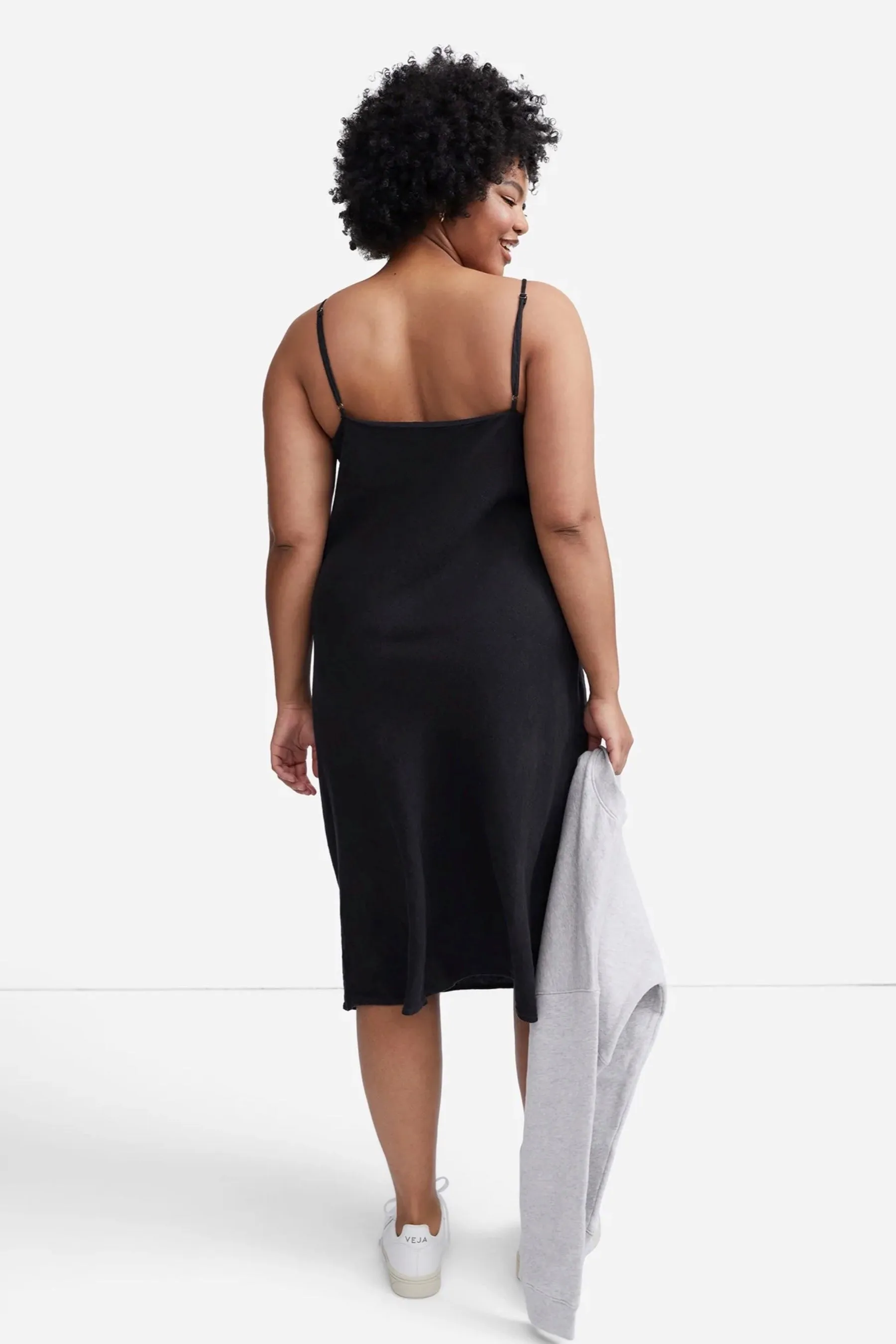 Jet Black Linen Slip Dress