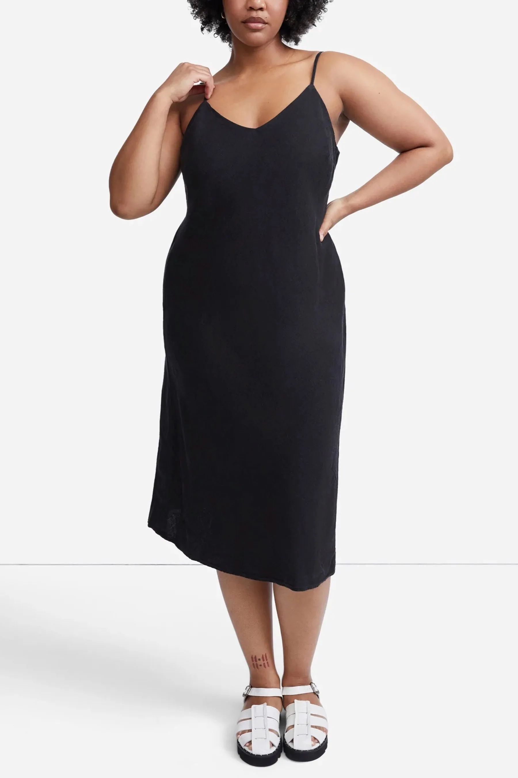 Jet Black Linen Slip Dress