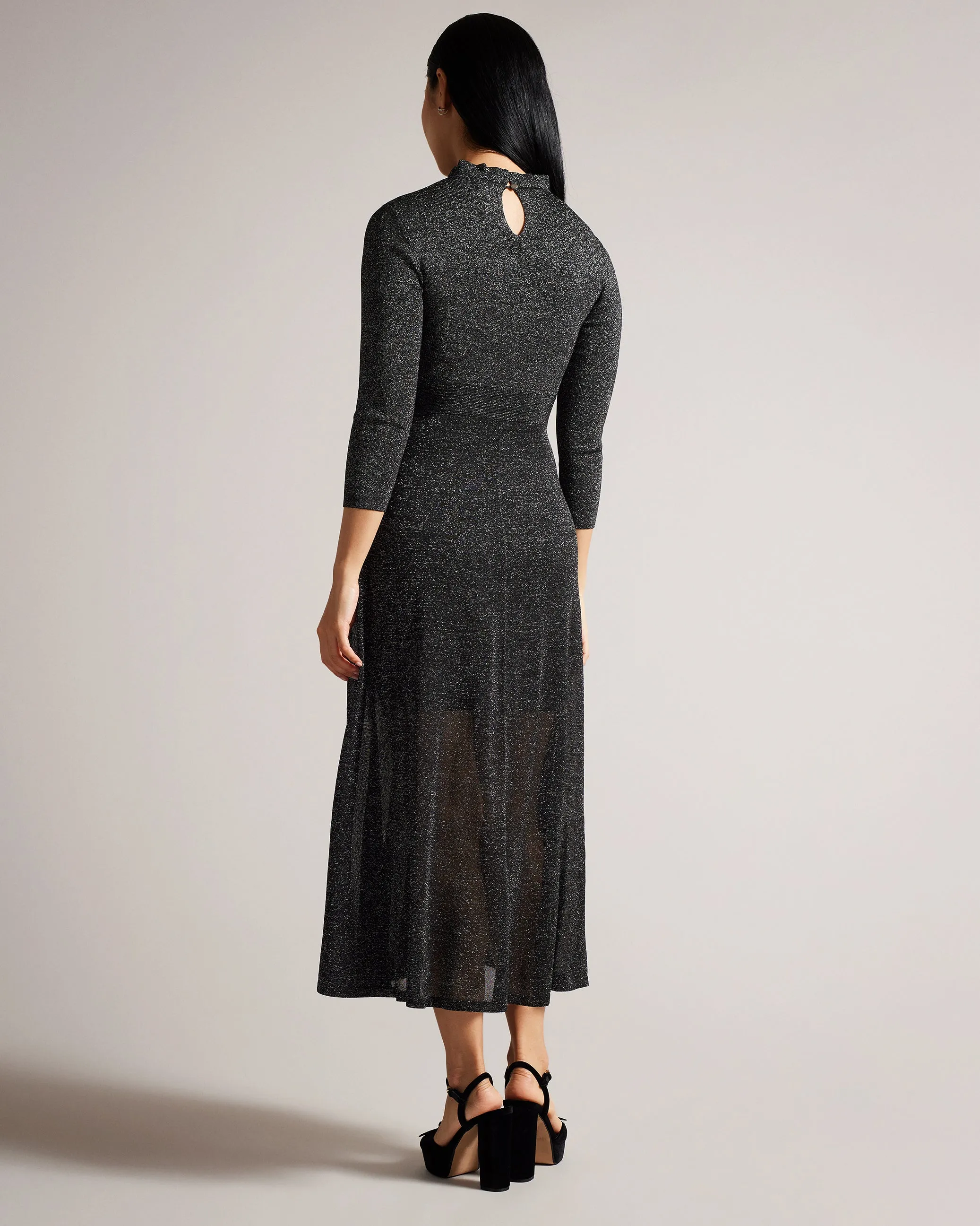 Kannie Metallic Knitted Maxi Dress Black