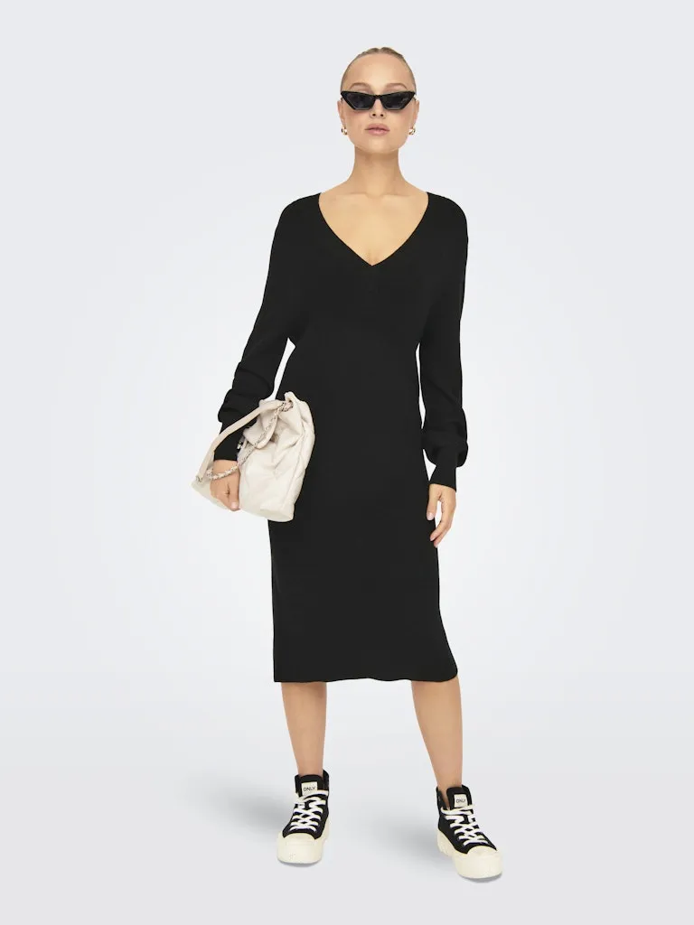 Katia V-Neck Knit Dress - Black