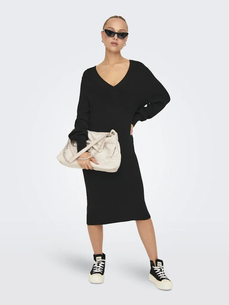 Katia V-Neck Knit Dress - Black