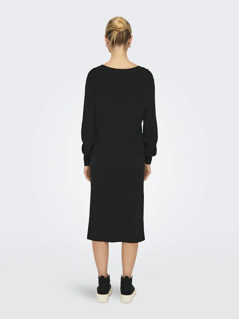 Katia V-Neck Knit Dress - Black