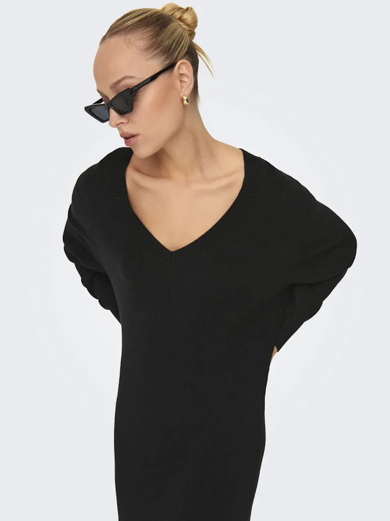 Katia V-Neck Knit Dress - Black