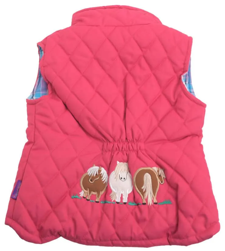 Kids’ Fuschia Embroidered Pony Quilted Gilet