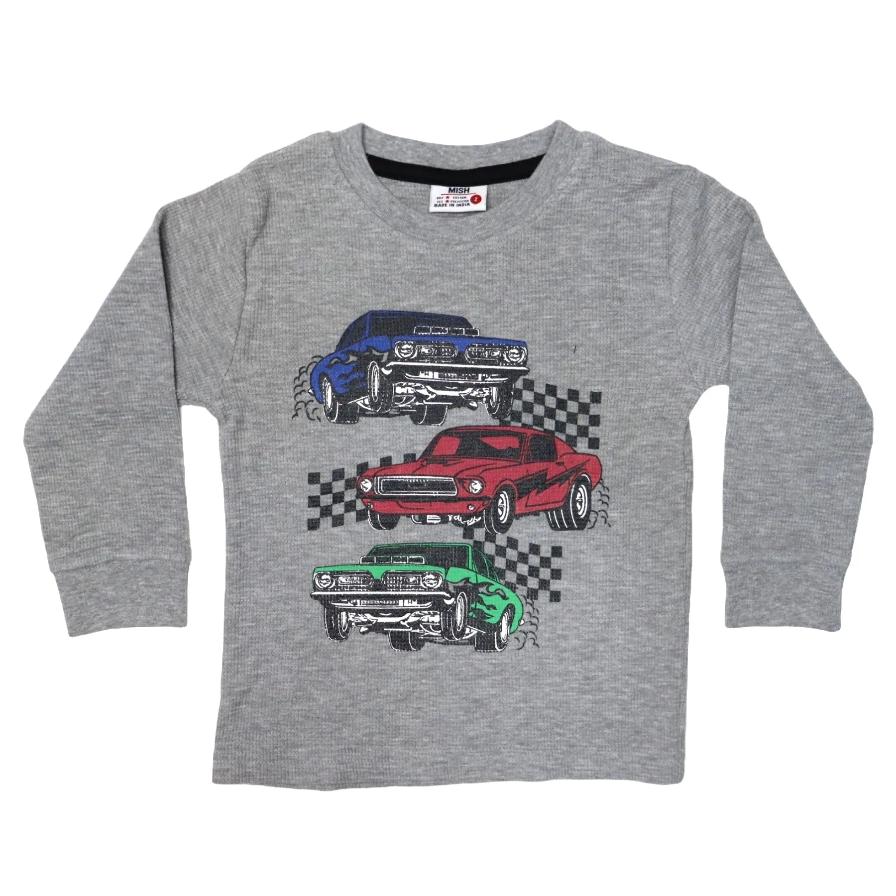 Kids Long Sleeve Thermal Shirt - Stacked Cars Heather