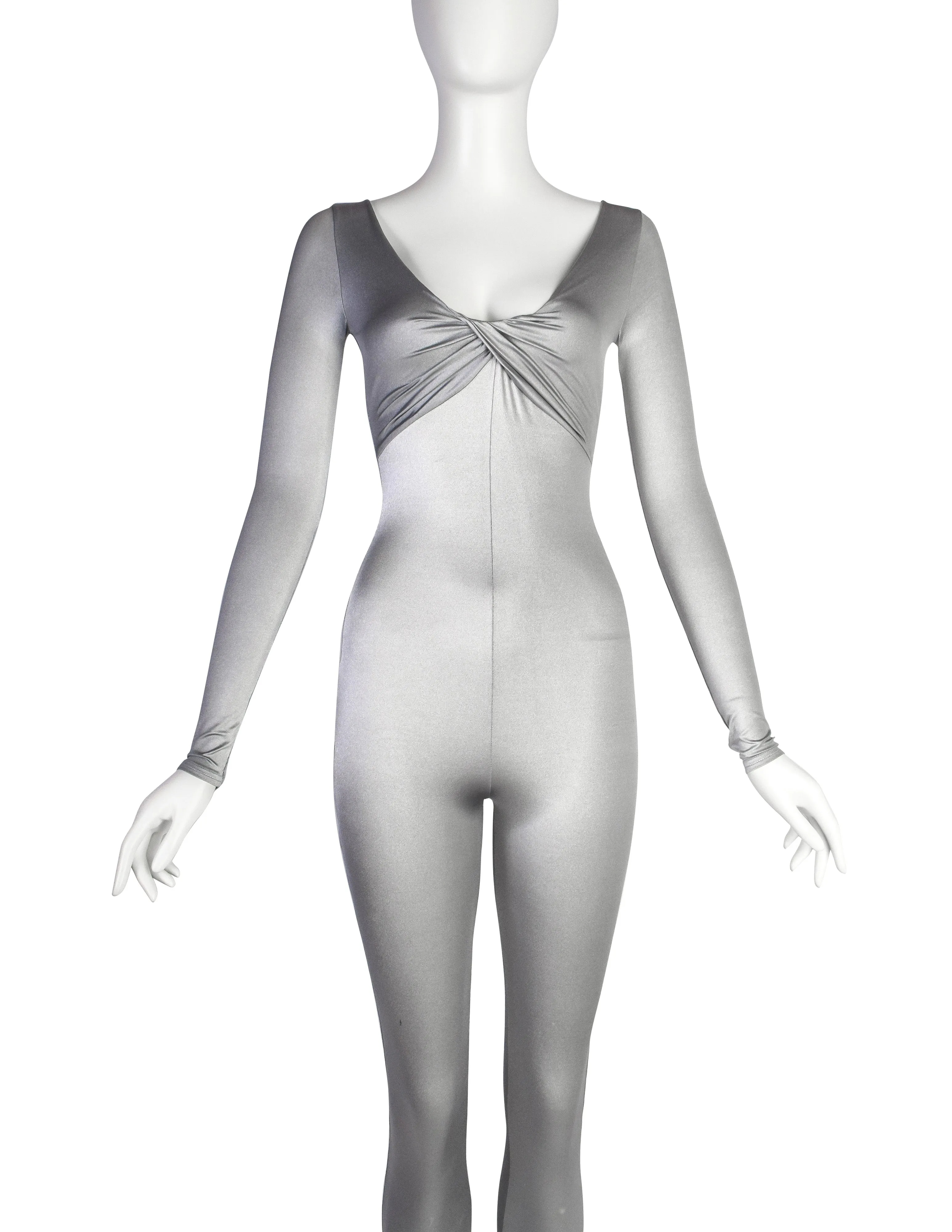 Krizia Vintage 1990s Silver Stretch Second Skin Catsuit