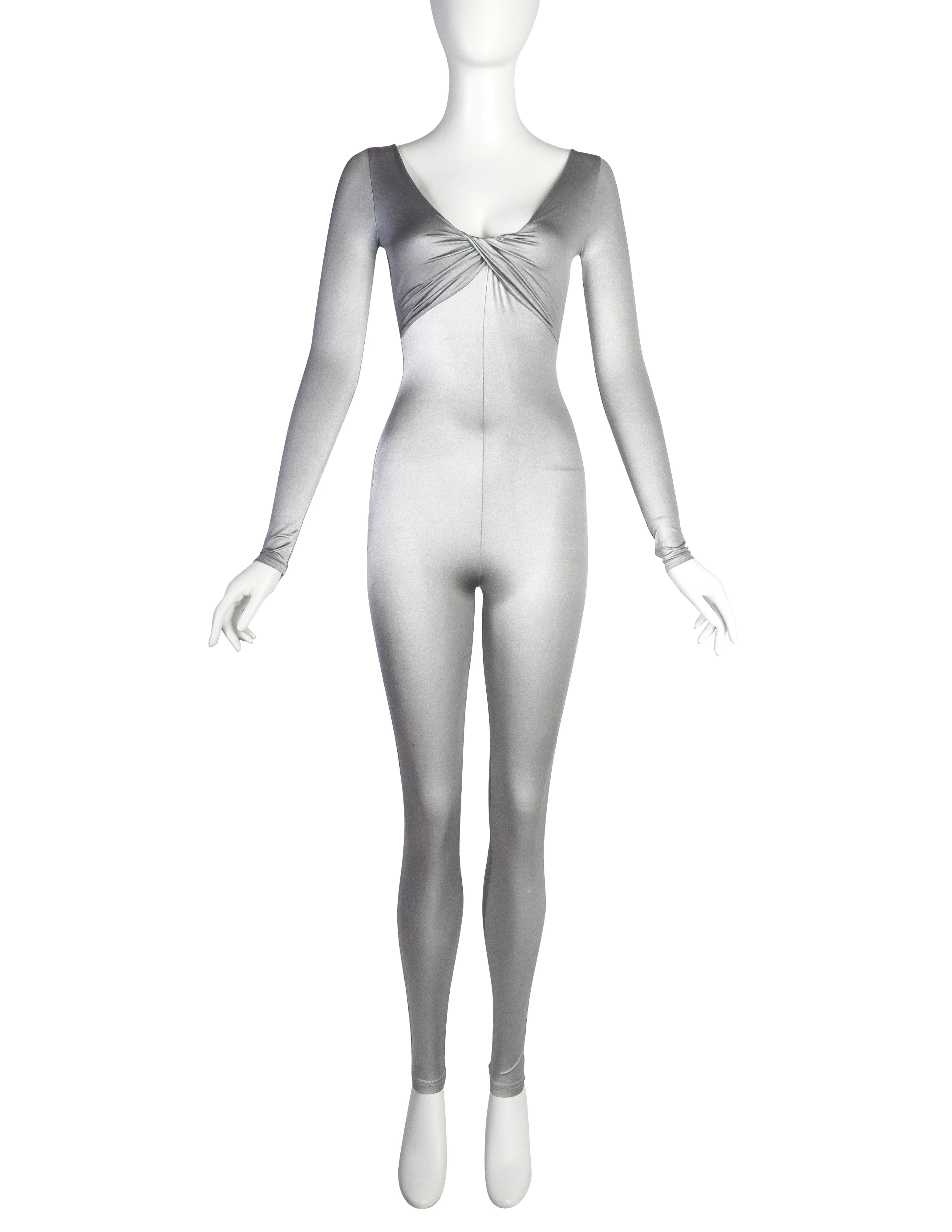 Krizia Vintage 1990s Silver Stretch Second Skin Catsuit