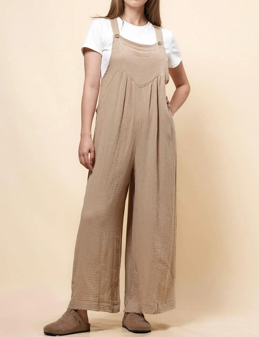 Ladies Botton Strape Overall Relaxed Gauzy Jumpsuits SKJ162