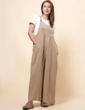 Ladies Botton Strape Overall Relaxed Gauzy Jumpsuits SKJ162